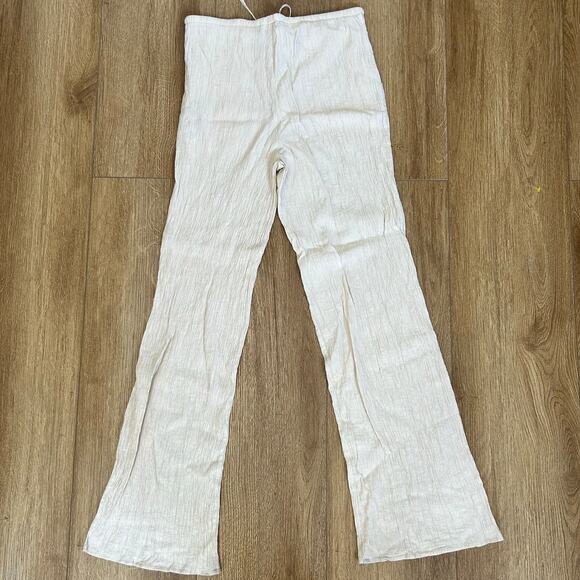 Zara Gauzy Flowy Wide Leg Cream Color Pants Women's Size Medium Coastal Basics - Picture 10 of 10